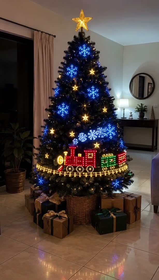 Diseño de tren navideño en luces Lumitree